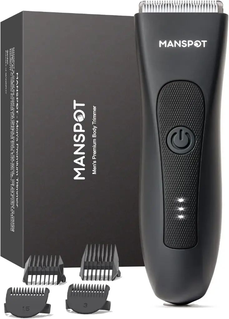 MANSPOT Manscape Groin & Body Hair Trimmer for Men, Electric Ball Trimmer Pubic Trimmer Shaver,Manscape Kit with 4 Guard,Replaceable Ceramic Blade Heads
